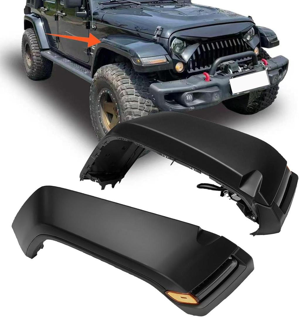 Front Fender Flares Fit for 20072017 Jeep Wrangler JK with Side Marker Lights and Turn Signals 2-Piece Set of Matte Black Textured Off-Road Fender Flares