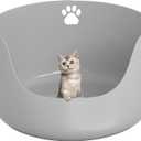 High Sides Low Entry Large Litter Pan (21.6x21.6x13.1 Inches), All-in-One Easy to Clean Plastic Litter Box for Kittens, Elderly & Large Cats, Doubles as Stylish Cat Bed, Grey