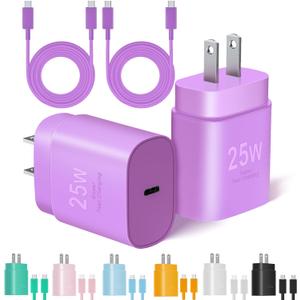 Type C Charger Fast Charging, 2Pack [10FT&6FT] Long USB C Cable with 25W Phone Super Fast Charger Block Compatible with Galaxy S25/S24/Plus/Ultra,iPhone 15/16/17/Air/Plus/Pro Max (Purple)