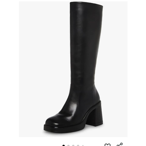 SOVANYOU Black Leather Boots Platform Boots for Women Square Toe Chunky Block Heeled Boots, 37