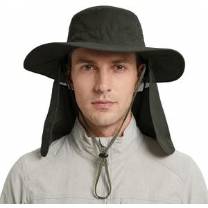 Sun Hat for Men Women Wide Brim Bucket Hats with Neck Flap Breathable Summer Hat Outdoor Safari UV Protection Navy