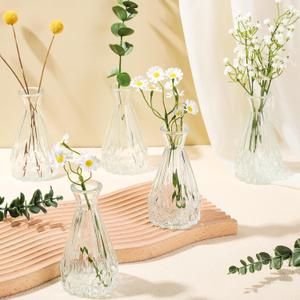 Glass Bud Vases Set of 12, Small Clear Flower Vases Bulk for Centerpieces Mini Vintage Modern Conical Lotus Bud Vases for Home Table Wedding Anniversary Party Decorations