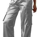 Women's Satin Cargo Wide Leg Pants Silky Party Dressy Casual Pocketed Pant Long Trouser Size M