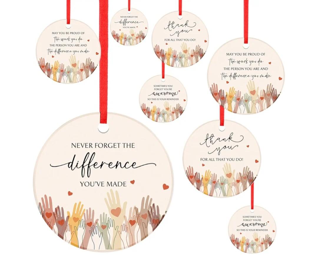 8 Pcs Christmas Volunteer Appreciation Gifts for Coworker Christmas Ceramic Ornaments for Tree Forget The Difference You Made Xmas Gifts for Coworker Employee Staff Teacher Office