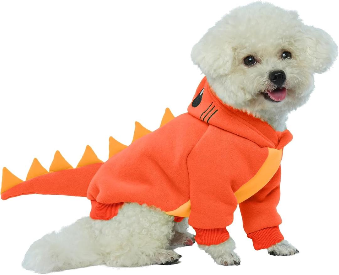 Lelepet Dinosaur Costume - Dog Halloween Costume, Warm Fleece Hoodie for Small to Large Dogs, Thick Sweatshirt, French Bulldog, Beagle, Lab, Dachshund, Greyhound, Pitbull, Orange XS-2XL (Medium)