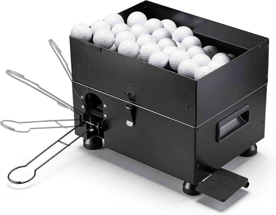Golf Ball Dispenser, Automatic Golf Ball Tee Up Machine with Foot Pedal Operation, 50 Balls Capacity, Metal Construction, Heavy-Duty Design Golf Simulator Accessories for Indoor