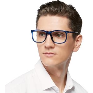 MARE AZZURO Oversized Square Reading Glasses Men Large Readers 1.0 1.25 1.5 1.75 2.0 2.25 2.5 2.75 3.0 3.5 4.0 5.0 6.0 (Blue)