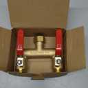 Hose Splitter 2 Way Heavy Duty, Full Flow Garden Hose Splitter with 2 Long Metal Handles, Brass Rust and Freeze Resistant Water Hose Bib Splitter, T Adapter Connector with 3/4 - Inch GHT Thread Red