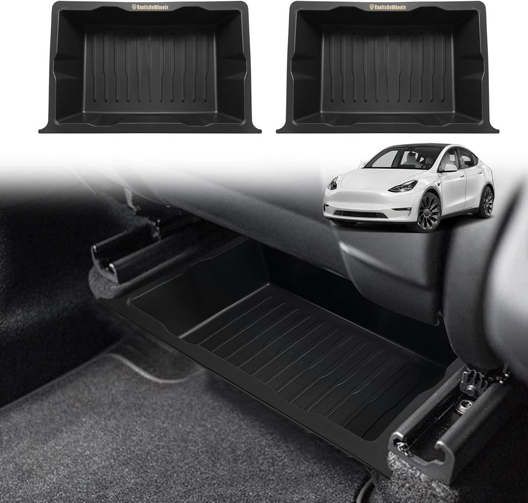 VaultsOnWheels Under Seat Storage Box Fit for 2020-2025 Tesla Model Y Accessories, Console Organizer Tool Box Custom Fit Detachable Underseat Organizer (NOT for Juniper)
