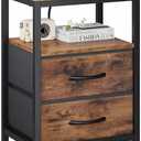 OLIXIS Nightstand with Charging Station, Bedside Table with USB Ports & Type-C, 2 Fabric Drawers Night Stand with Open Shelf, Compact End Table for Bedroom, Rustic Brown, 15.7"Dx11.8"Wx23.6"H