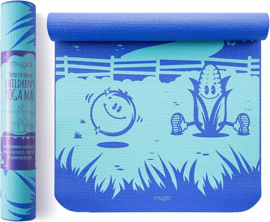 Myga Silk Print Kids Yoga Mat,Non-Slip Yoga Mat for Childrens Exercise, Fitness, Yoga and Mindfulness Lightweight, Easy Clean Play Mat for Girls and Boys