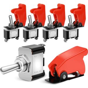 Nilight 90014E Heavy Duty Rocker Toggle Switch 12V 20A Red Cover SPST ON/Off 2Pin Car Truck Boat-5 Pack (5PCS Switch w/Red Cover)