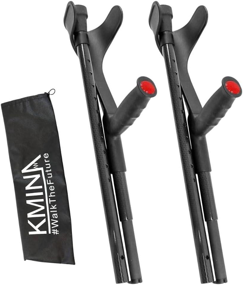 KMINA Foldable Forearm Crutches of Carbon Fiber (x2 Units), Open Cuff, Lightweight, Folding Crutches, Made in Europe, PRO Model