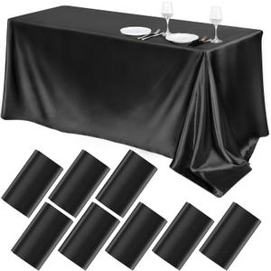 TURSTIN 8 Packs Black Satin Tablecloth 102 x 58 Inch Overlay Satin Table Cover Rectangle Bright Silk Tablecloth Smooth Fabric Table Decoration for Wedding Banquet Party Events