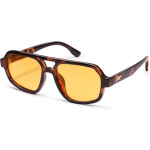 VANLINKER Retro Aviator Sunglasses for Women Men Trendy 70s Polarized Square Shades Vintage Oversized Sun Glasses VL9917, C4-tortoiseshell/Yellow