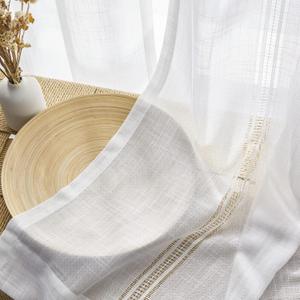 Linen Sheer Curtains for Living Room, Rod Pocket Window Treatment Linen Texture Voile Transparent Drapes for Bedroom 2 Panels,52" Wx95 L,White