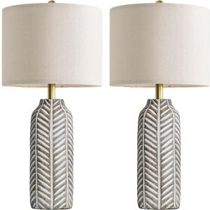 BOBOMOMO 26" Retro Farmhouse Lamps Set of 2 - Vintage Leaf Design, Living Room Lamps with Linen Shades, Rustic Resin Lamp for Bedroom, Living Room, Nightstand, Entryway, Nursery, Wood Grain (Weathered wood Color)