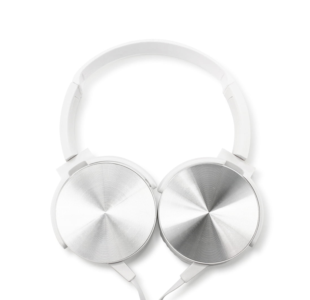 Over Ear Headphone Earphone Headset with Mic Wired Noise Cancellation Modern Metallic Design - White
