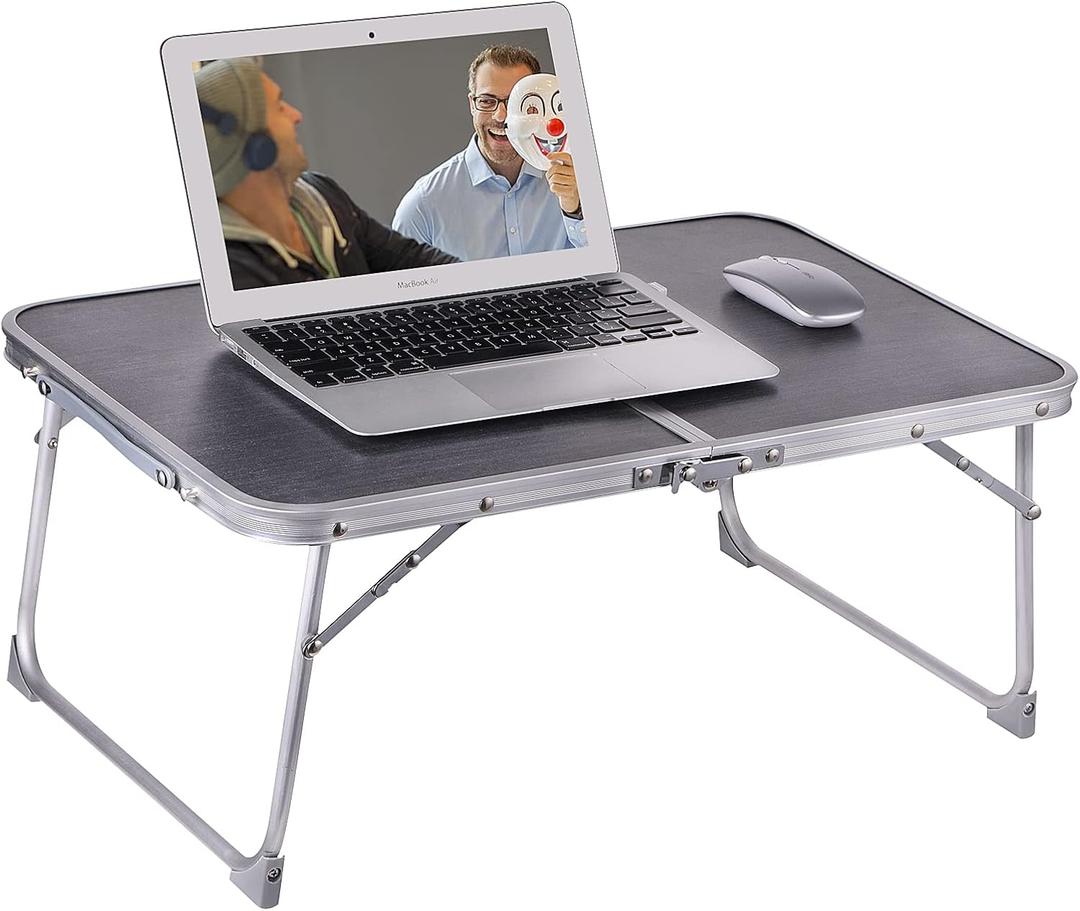 Foldable Laptop and Bed Table with Storage, Portable Mini Lap Desk for Legs, Ideal for Study, Reading, Picnic, Breakfast,and More (Gray)
