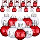 Liliful Ball Christmas Ornaments Merry Pattern Xmas Tree Decorations with Buffalo Plaid Bows Hanging Ball Farmhouse Christmas Decor Rustic Bulbs for Christmas Party Holiday (24 Pcs, 2.36 Inches)