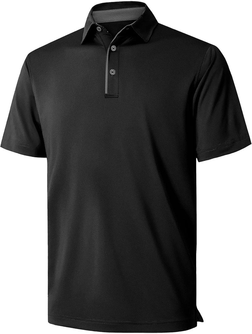 NIASHOT Mens Polo Shirt Short Sleeve Golf Sports Casual Tee (Small, 1-black)