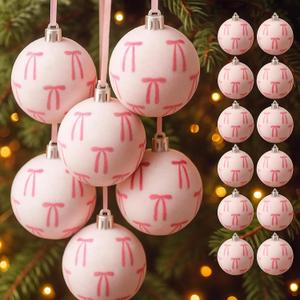 12 Pack Velvet Christmas Ball Ornaments 60mm/ 2.36'' Bow Christmas Tree Decorations Xmas Ornaments for Tree Home Coquette Room Birthday Party Front Door Wedding Holiday Decor (Pink)