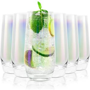 SHOWLOUE 18.3 oz Large Drinking Glasses, 6PCS Tall Glass Sets, Lead-Free Crystal Glass Drinking Glasses, Iridescent Glassware for Mixed Drinks, Water, Juice, Cocktail