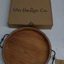 Round Coffee Table Tray - 13'' Farmhouse Wood Serving Tray with Metal Handles - Round Decorative Trays for Coffee Table - Wooden Circle Trays for Kitchen Counter (16")