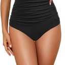 Tempt Me Women's High Waisted Swimsuit Bottom Tummy Control Ruched Bikini Bottom Vintage Swim Bottom Tankini Briefs, XL