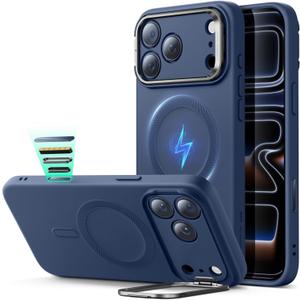 ESR Silicone Case for iPhone 17 Pro, Built-in Camera Stash Stand Compatible with MagSafe, Military-Grade Drop Protection Magnetic Phone Case for iPhone 17 Pro, Cloud Series, Navy Blue