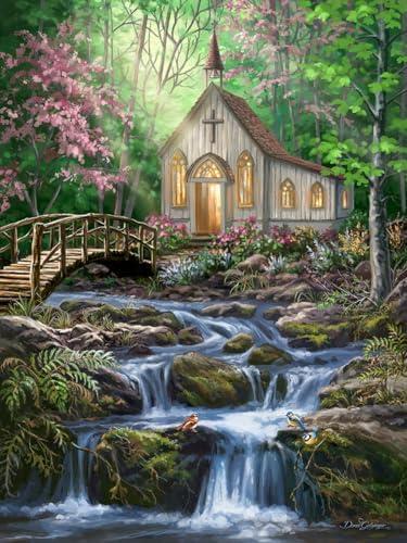 Springbok Peaceful Prayer 500 Piece Jigsaw Puzzle for Adults - A Tranquil Church in The Woods - Soothing Puzzle - Unique Cut Pieces