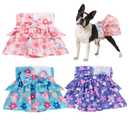 Pet Soft Female Dog Diapers - 3 Pack Washable Dress-Style Dog Diapers Female for Girl Dogs in Heat - Reusable Doggy Period Panties Puppy Diaper (Flower Dress, XL)