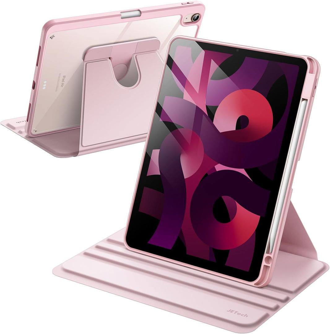 JETech Rotating Case ONLY for iPad Air 11-Inch M4/M3/M2 (2026/2025/2024), iPad Air 5/4 (2022/2020 5th/4th Generation 10.9-Inch), 360 Degree Rotation Protective Stand Cover Clear Back (Pink)