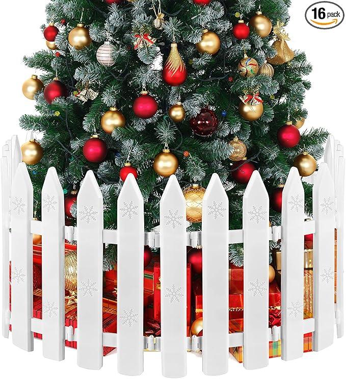 MCEAST 16 Pieces White Plastic Traditional Christmas Tree Fences, 4.6 x 12 Inches, Ideal for Home, Wedding, Fairy Garden, Party