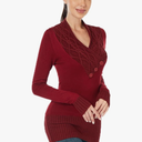 AmélieBoutik Women Crossover Cable Knit V Neck Long Sleeve Pullover Sweater, S