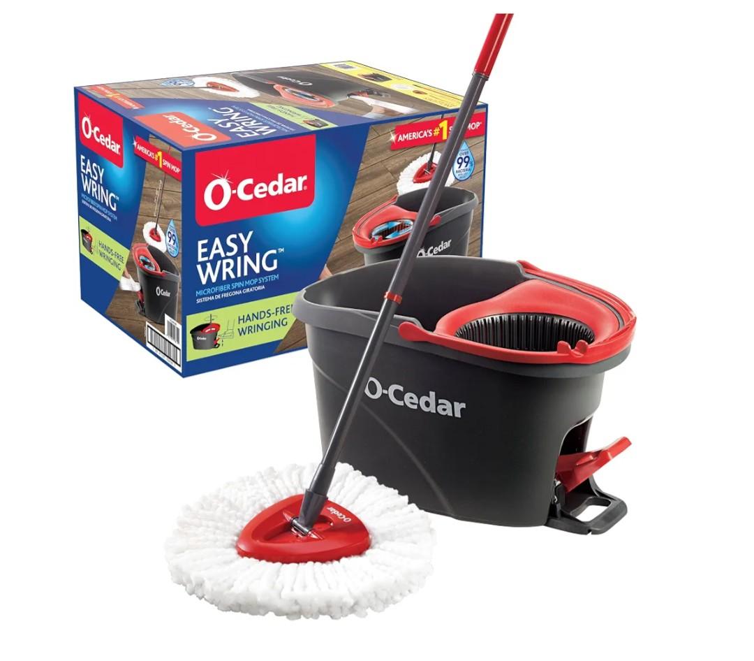 O-Cedar EasyWring Microfiber Spin Mop, Bucket Floor Cleaning System, Red, Gray, Standard