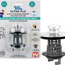 Drain Buddy Ultra Flo No Installation 2 in 1 Clog Preventing Tub Drain Stopper and Hair Catcher for 1 3/8" to 1.5" Bathtubs and Utility Sinks Chrome Metal Cap