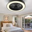 Enclosed Ceiling Fan with Lights, 20" Low Profile Fan Light LED Remote Control Dimming 6-Level Wind Speed, Flush Mount Ceiling Light with Fan Reversible Blades Hidden Ceiling Fan (Black)