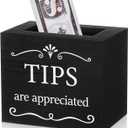 Vesici Wooden Tips Jar Tip Collection 6 x 4 x 5 Inch Donation Bucket Money Coin Storage Container Suggestion Box Raffle Cash Box for Bartender Restaurants Bars Musicians Driver (Black)