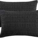 PHF 100% Cotton Waffle Pillow Shams King Size, 2 Pack 20" x 36" Soft Skin-Friendly Pillowcases, No Filling, Aesthetic Woven and Breathable Waffle Weave Pillow Case Covers for Bed, Black (36" x 20" (Pack of 2))