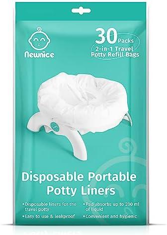 Newnice 30 Packs Disposable Liners with 200ML Absorbent Pads, Portable Travel Bags Compatible with OXO Tot 2-in-1 Go Potty, Training Liners Fit Most Chairs for Kids, Toddlers