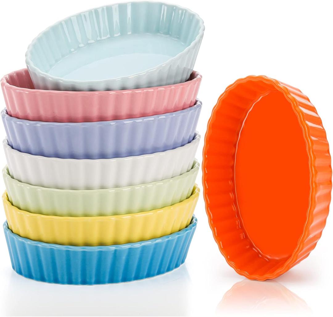 Foraineam 8 Pack Porcelain Ramekins, 6 Ounce Oval Baking Dishes for Creme Brulee, 6 x 4.3 x 1.2 Inch Baking Ramekins Dessert Bowls Set for Souffle, Pudding, Quiche, Custard, Dishwasher and Oven Safe