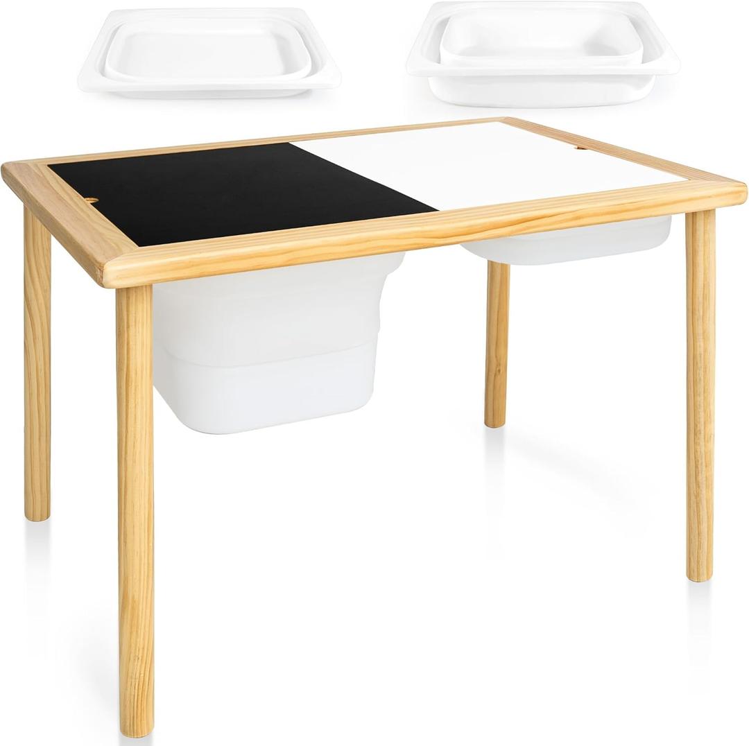 AMAWOOD Kid's Wooden Sensory Table with 2 Storage Bins, Play Sand & Water Table for Kids, Children Activity Table with Blackboard & Whiteboard, Gift for Boys Girls