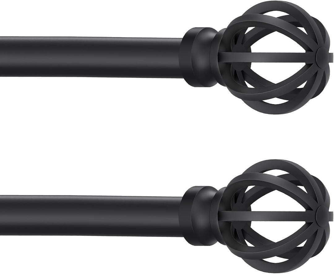 Black Curtain Rods for Windows 28 to 48 Inch, 2 Pack 5/8" Diameter Heavy Duty Metal Adjustable Small Drapery Rod With Bracket