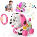 3-in-1 Musical Puppy Toys for 1 Year Old Girl Gift, Educational Baby Toy 6-12-18 Month, 1st Birthday Gift for 1 Year Old Girl Boy, First Bilingual Present for 7 8 9 10 Month Infant (Pink)