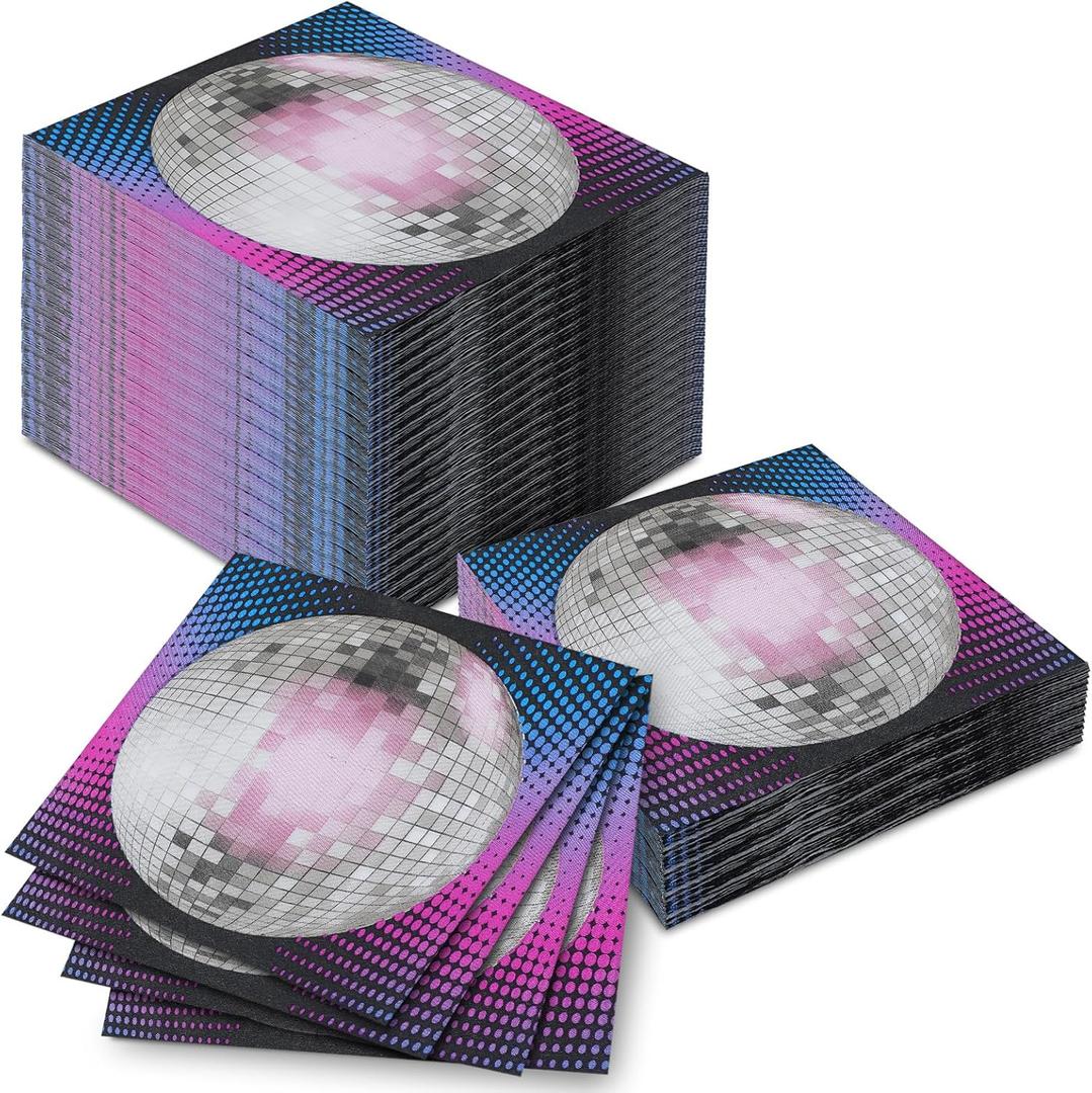 Disco Ball Cocktail Paper Napkins 6.5 x 6.5 Inches Disposable Paper Napkins Dessert Beverage Napkin Disco Party Decoration for 60 Pcs 70s 80s 90s Party Wedding Birthday