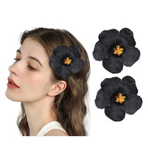 Women's Hawaiian Flower Hair Clips Plumeria Hibiscus Hair Clips 3.5 Inch Artificial Flower Hair Barrettes Hair Accessories for Vacation Beach Party (Black)