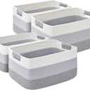 4 Pack Large Storage Basket for Organizing, 17.5"x13"x7" Woven Basket for Shelves, Closet Cube Storage Bins with Wrapped Handle, Cotton Rope Baskets for Kitchen, Clothes, Toys(Gradient Grey)