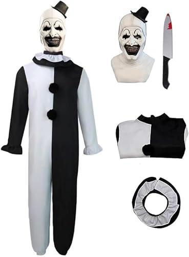 EJWCIG Art The Clown Costume with Mask,Scary Killer Clown Halloween Costume Creepy Cosplay Props for Kids 140