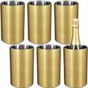 6 Pack Chiller Bucket Bottles Cooler Bulk, Stainless Steel Double Wall Insulated Champagne Ice Bucket for Parties, Fits for 750 ml Bottles (Gold)